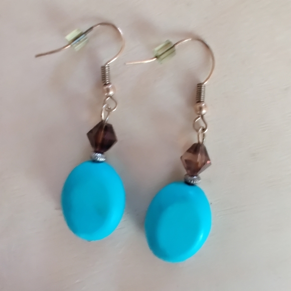 Pink quartzite and turquoise earrings - Picture 3 of 6